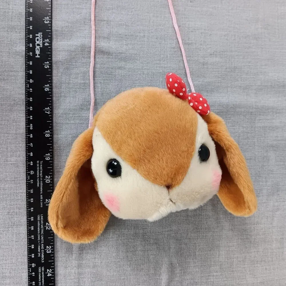 Amuse Pote Usa Loppy Face Pochette Plush Pouch Cord Strap Purse Zipper Closer